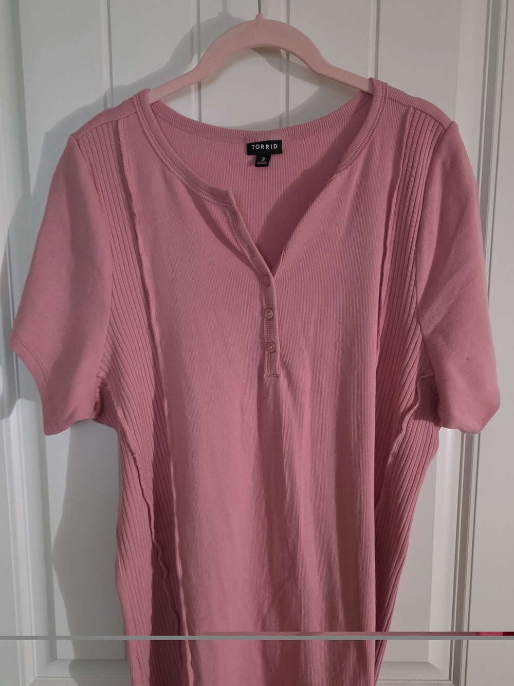 Torrid Pink Short Sleeve Ribbed Henley Tee